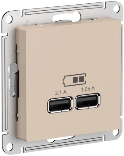 Розетка USB тип A+A без рамки Systeme Electric AtlasDesign 2-м. 2100мА песочный картинка
